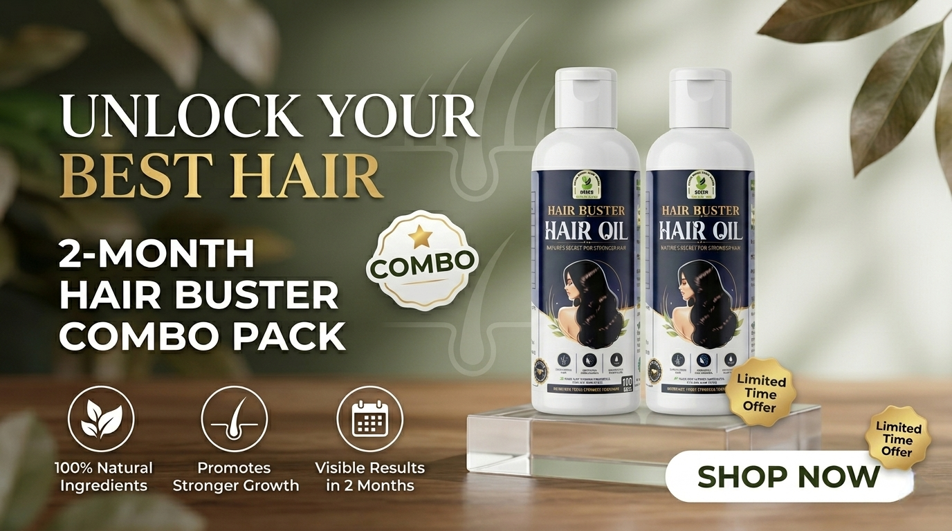 Hair Buster Natural Hair Oil Combo Pack – 2 x Bottles (60-Day Supply for Enhanced Hair Strength and Growth)