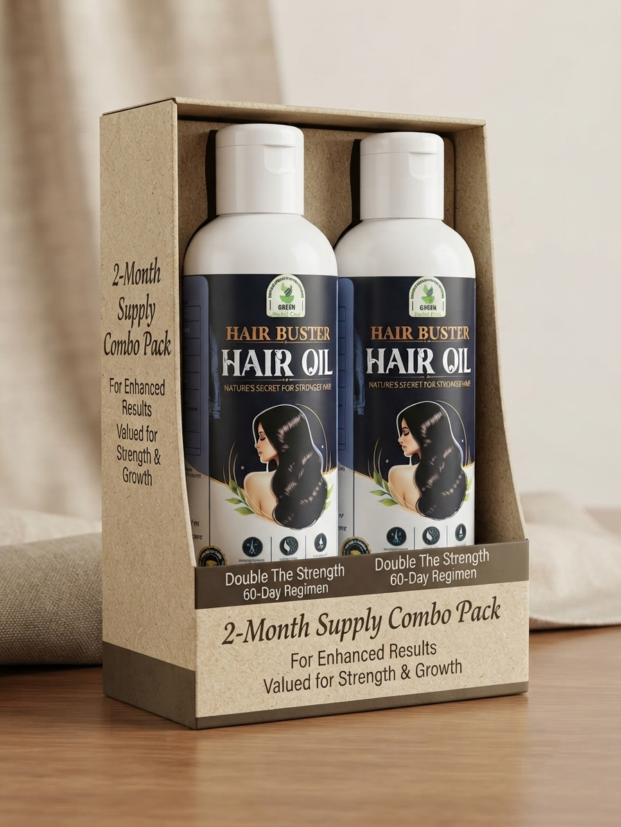 Hair Buster Natural Hair Oil Combo Pack – 2 x Bottles (60-Day Supply for Enhanced Hair Strength and Growth)