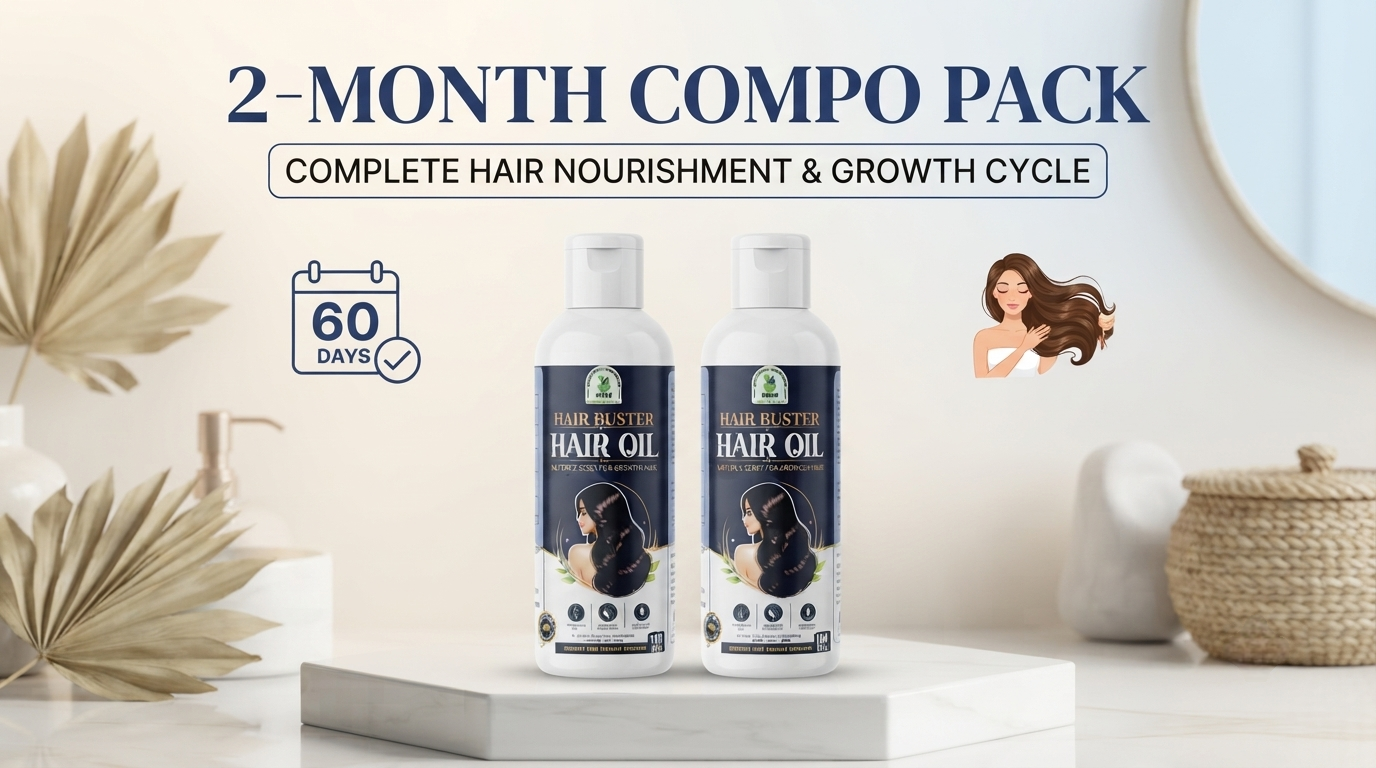 Hair Buster Natural Hair Oil Combo Pack – 2 x Bottles (60-Day Supply for Enhanced Hair Strength and Growth)