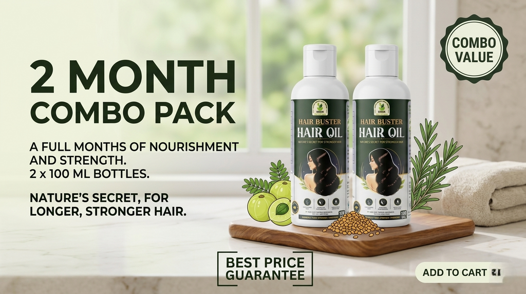 Hair Buster Natural Hair Oil Combo Pack – 2 x Bottles (60-Day Supply for Enhanced Hair Strength and Growth)