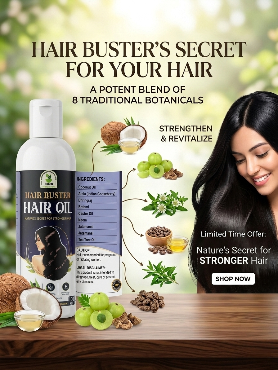 Hair Buster Natural Hair Oil Combo Pack – 2 x Bottles (60-Day Supply for Enhanced Hair Strength and Growth)